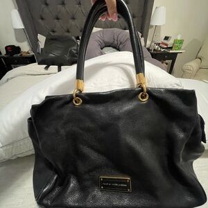 Marc Jacobs Black Leather Tote with Gold Hardware